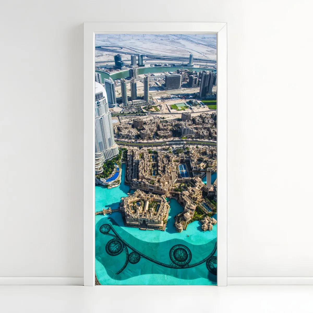 Naklejka na drzwi widok z lotu ptaka na Downtown Dubai – Wallissimo® Naklejka na drzwi widok z lotu ptaka na Downtown Dubai – Wallissimo®