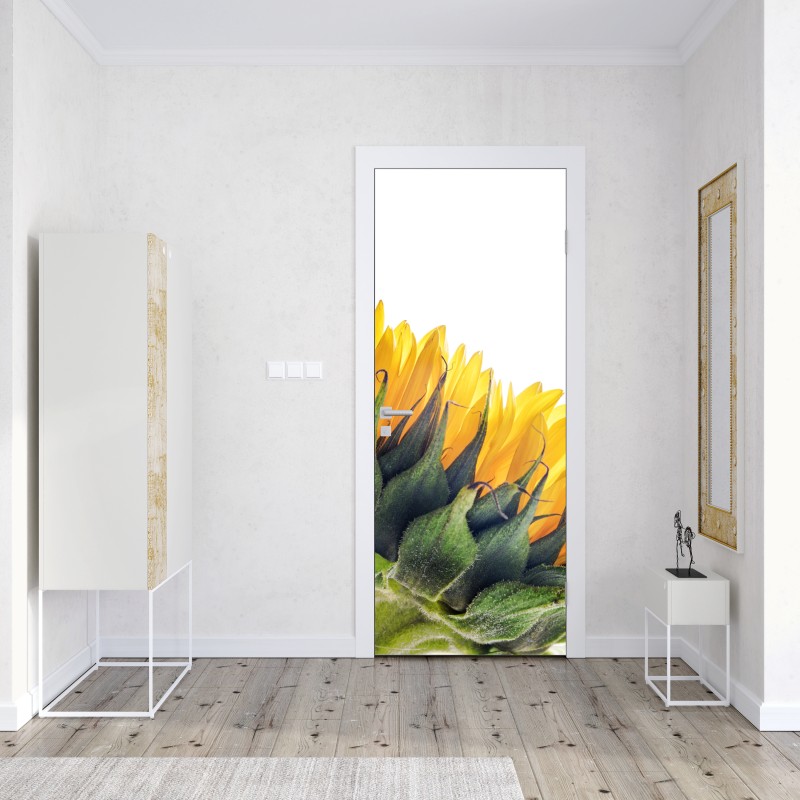 Naklejka na drzwi słonecznik w rogu na białym tle – Wallissimo® Naklejka na drzwi słonecznik w rogu na białym tle – Wallissimo®
