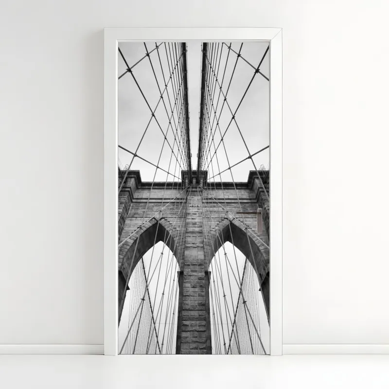 Naklejka na drzwi perspektywa Mostu Brooklyńskiego w monochromie