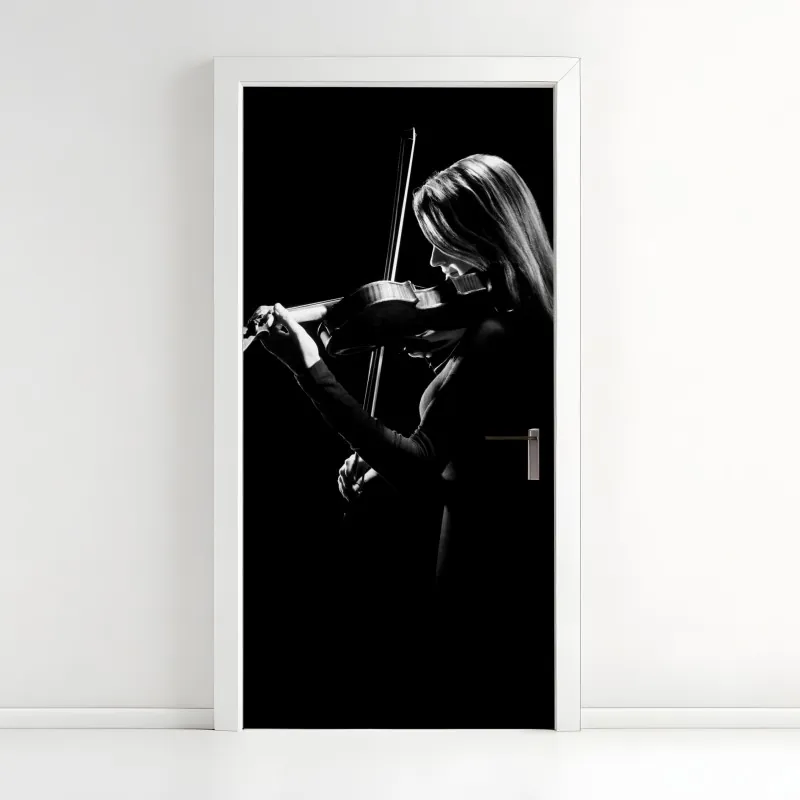 Naklejka na drzwi elegancki motyw art deco w odcieniach bordo i koralu – Wallissimo®