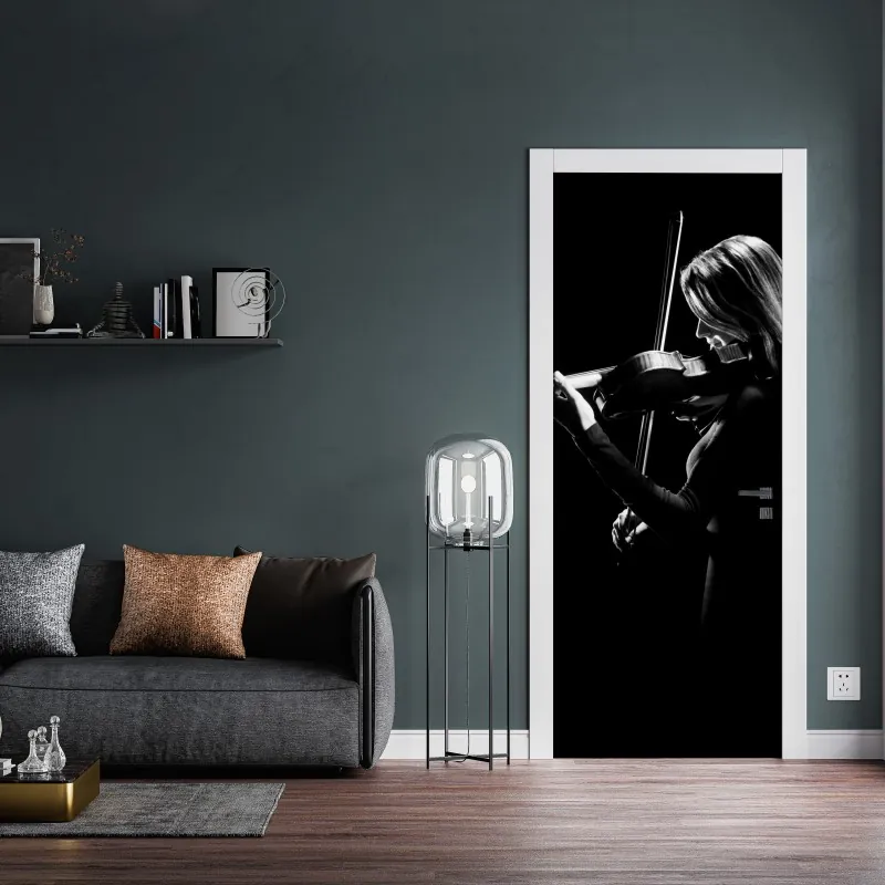 Naklejka na drzwi elegancki motyw art deco w odcieniach bordo i koralu – Wallissimo®