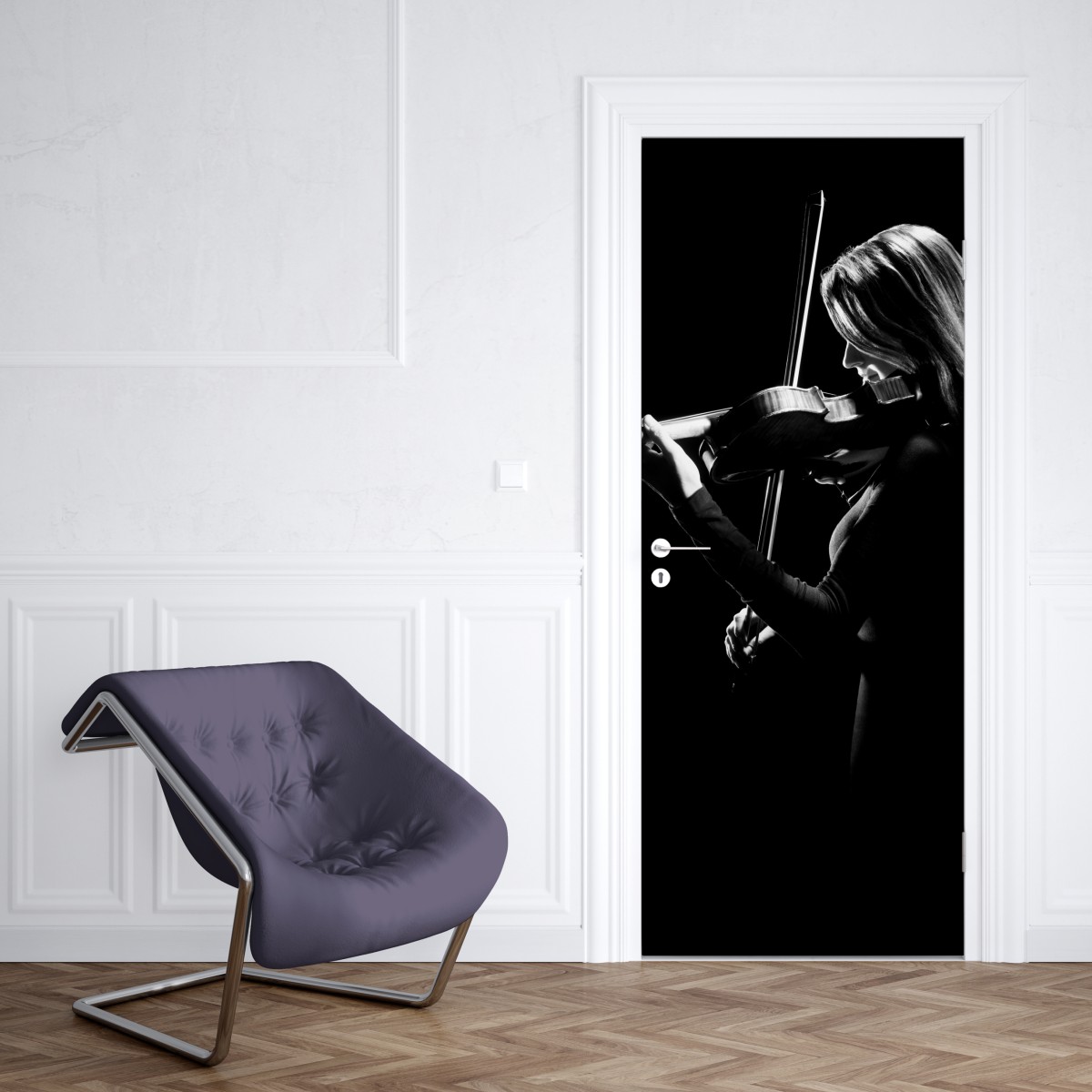 Naklejka na drzwi elegancka sylwetka skrzypaczki – Wallissimo® Naklejka na drzwi elegancka sylwetka skrzypaczki – Wallissimo®