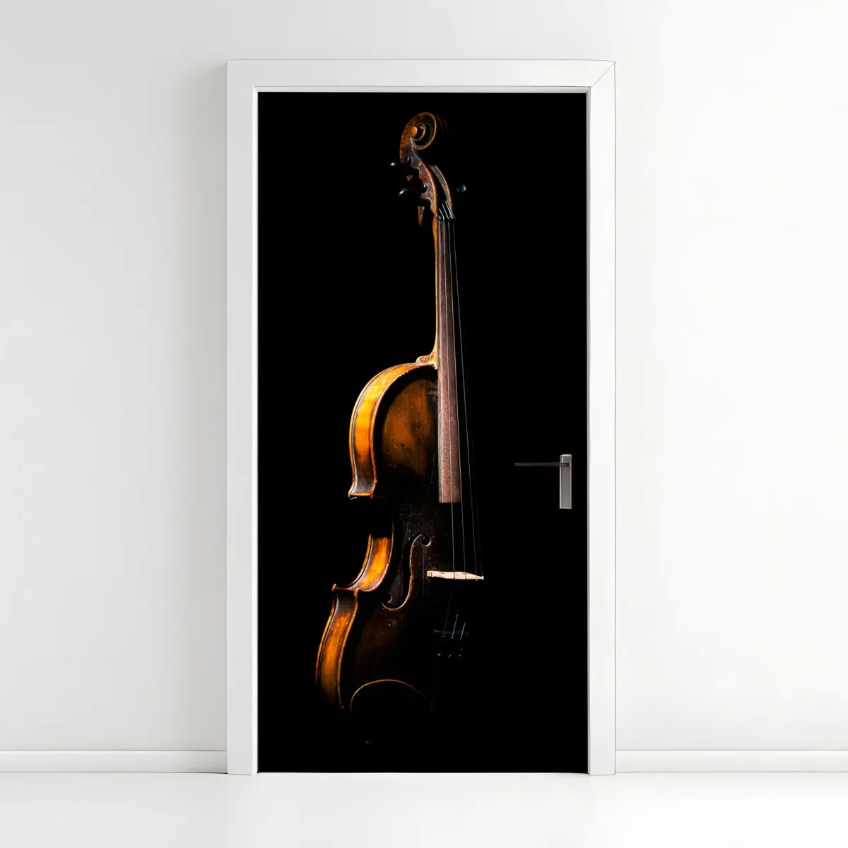 Naklejka na drzwi eleganckie retro skrzypce na czarnym tle – Wallissimo® Naklejka na drzwi eleganckie retro skrzypce na czarnym tle – Wallissimo®