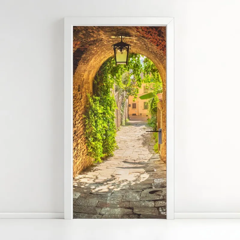 Naklejka na drzwi beżowa tekstura marmuru z naturalnymi żyłami – Wallissimo®