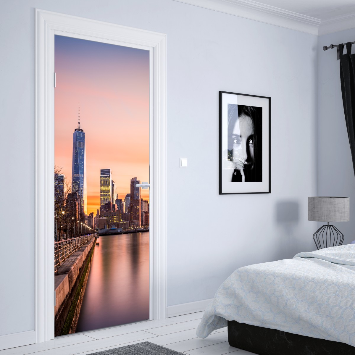 Naklejka na drzwi Dolny Manhattan zachód słońca – Wallissimo® Naklejka na drzwi Dolny Manhattan zachód słońca – Wallissimo®