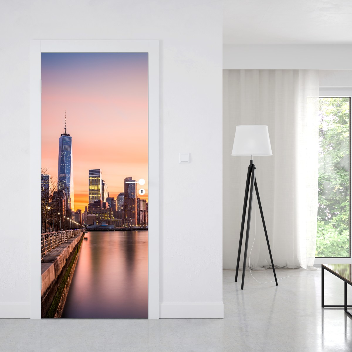 Naklejka na drzwi Dolny Manhattan zachód słońca – Wallissimo® Naklejka na drzwi Dolny Manhattan zachód słońca – Wallissimo®