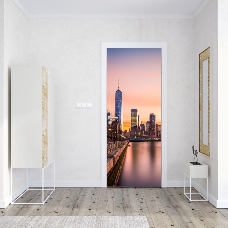 Naklejka na drzwi Dolny Manhattan zachód słońca – Wallissimo® Naklejka na drzwi Dolny Manhattan zachód słońca – Wallissimo®