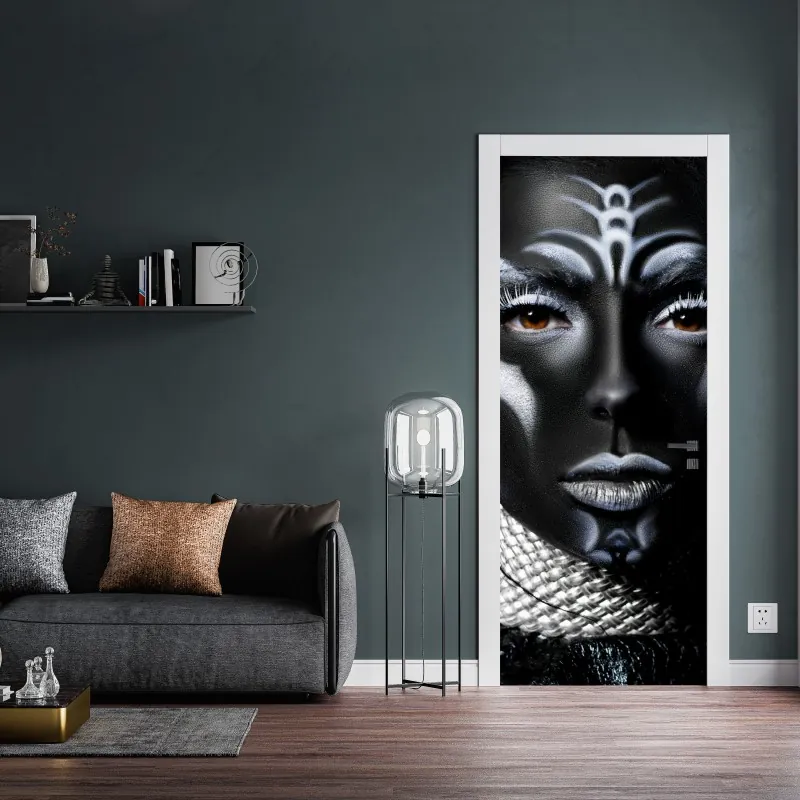 Naklejka na drzwi czarny marmur z żyłami – Wallissimo®