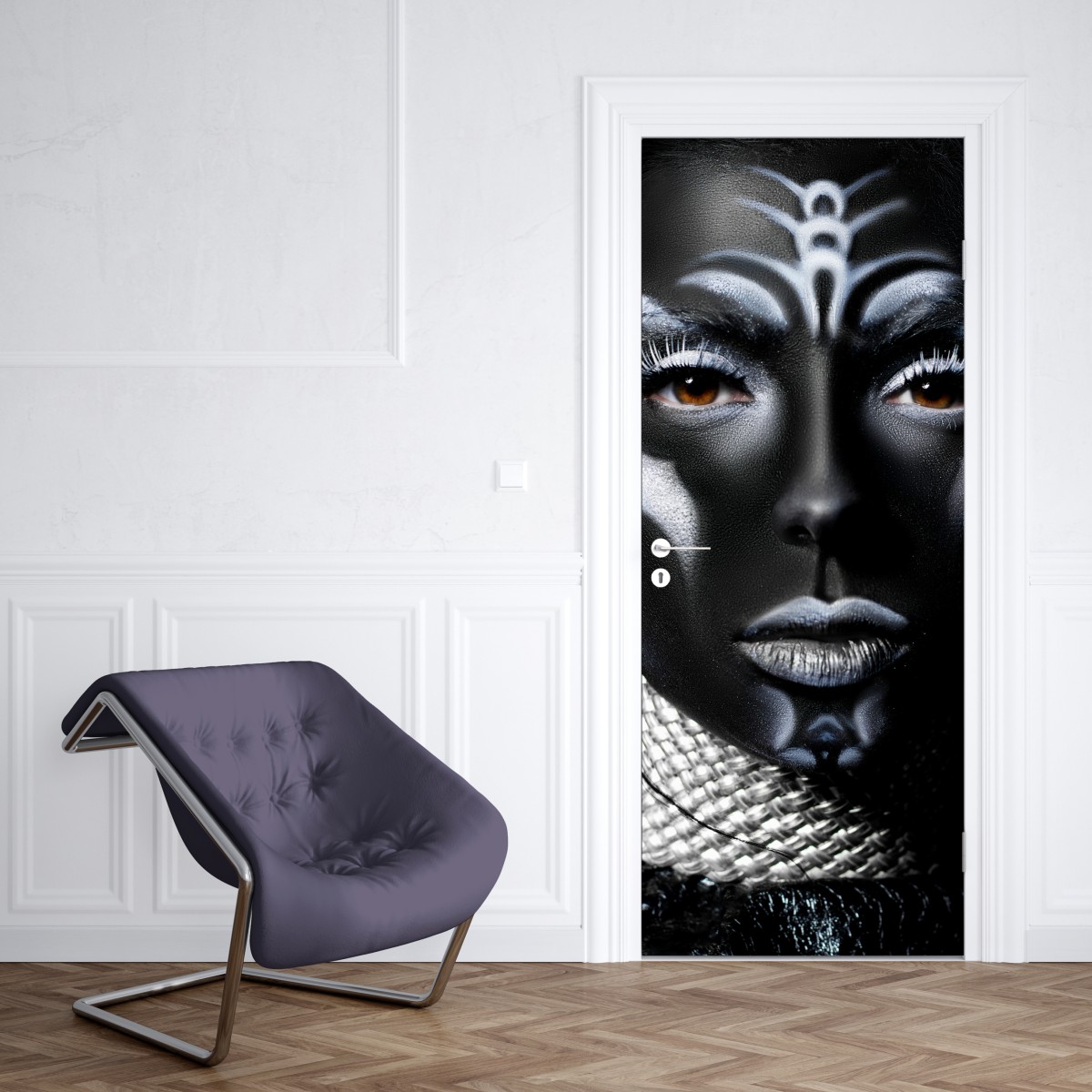 Naklejka na drzwi ciemny plemienny portret – Wallissimo® Naklejka na drzwi ciemny plemienny portret – Wallissimo®