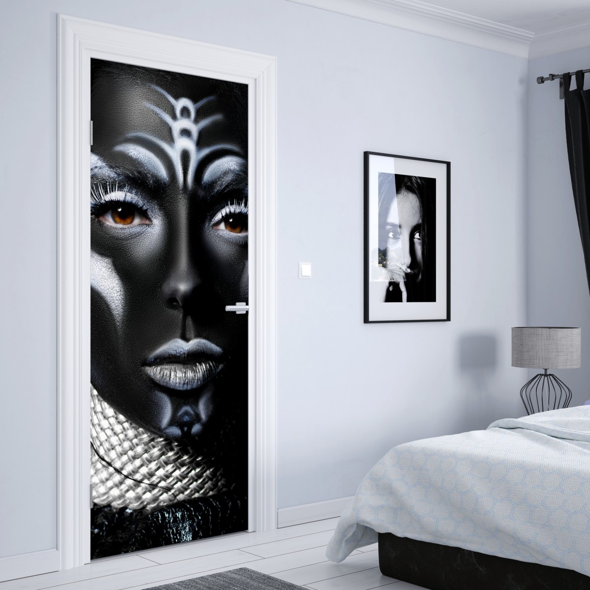 Naklejka na drzwi ciemny plemienny portret – Wallissimo® Naklejka na drzwi ciemny plemienny portret – Wallissimo®