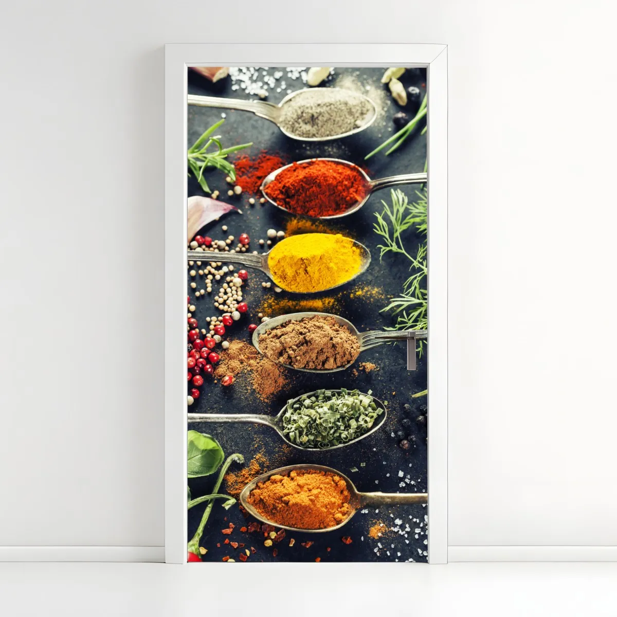 Naklejka na drzwi kompozycja przypraw i ziół – Wallissimo® Naklejka na drzwi kompozycja przypraw i ziół – Wallissimo®