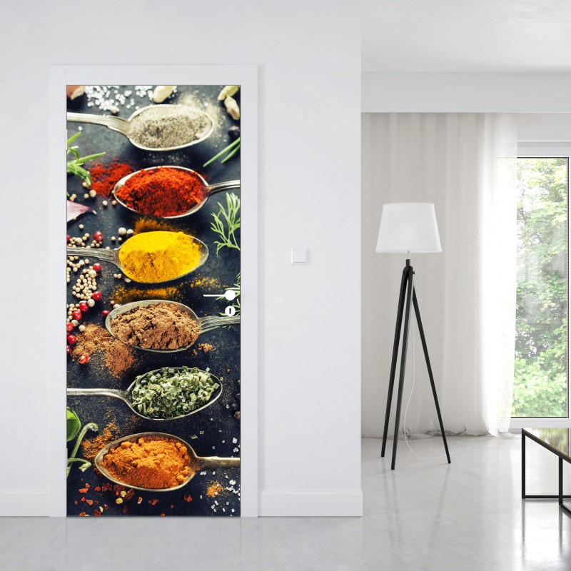 Naklejka na drzwi kompozycja przypraw i ziół – Wallissimo® Naklejka na drzwi kompozycja przypraw i ziół – Wallissimo®