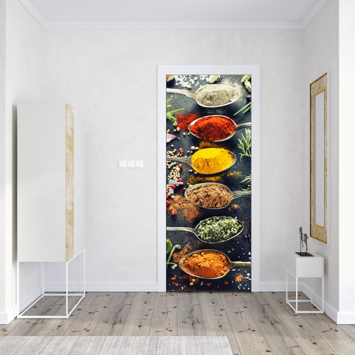 Naklejka na drzwi kompozycja przypraw i ziół – Wallissimo® Naklejka na drzwi kompozycja przypraw i ziół – Wallissimo®