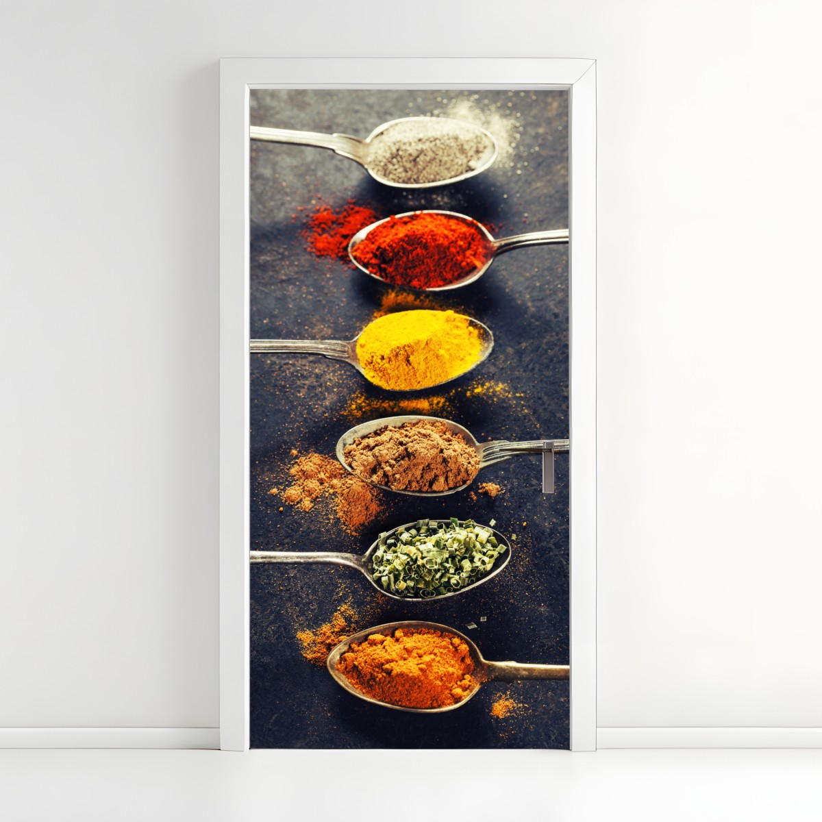 Door sticker colorful spice spoons arrangement – Wallissimo®
