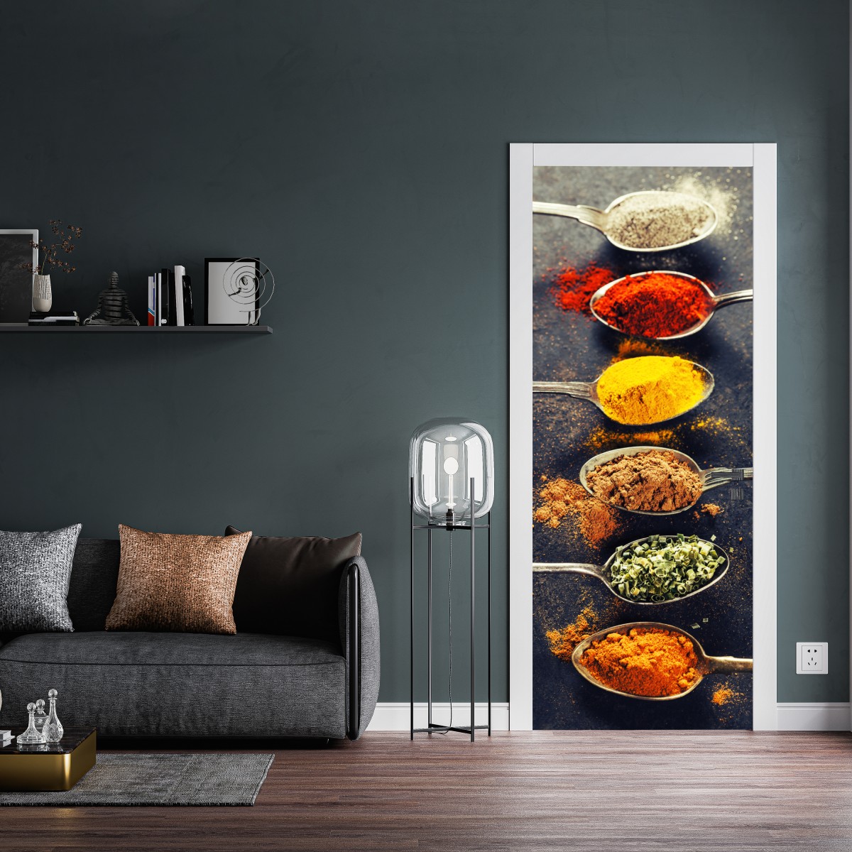 Naklejka na drzwi kolorowe łyżki z przyprawami – Wallissimo® Naklejka na drzwi kolorowe łyżki z przyprawami – Wallissimo®