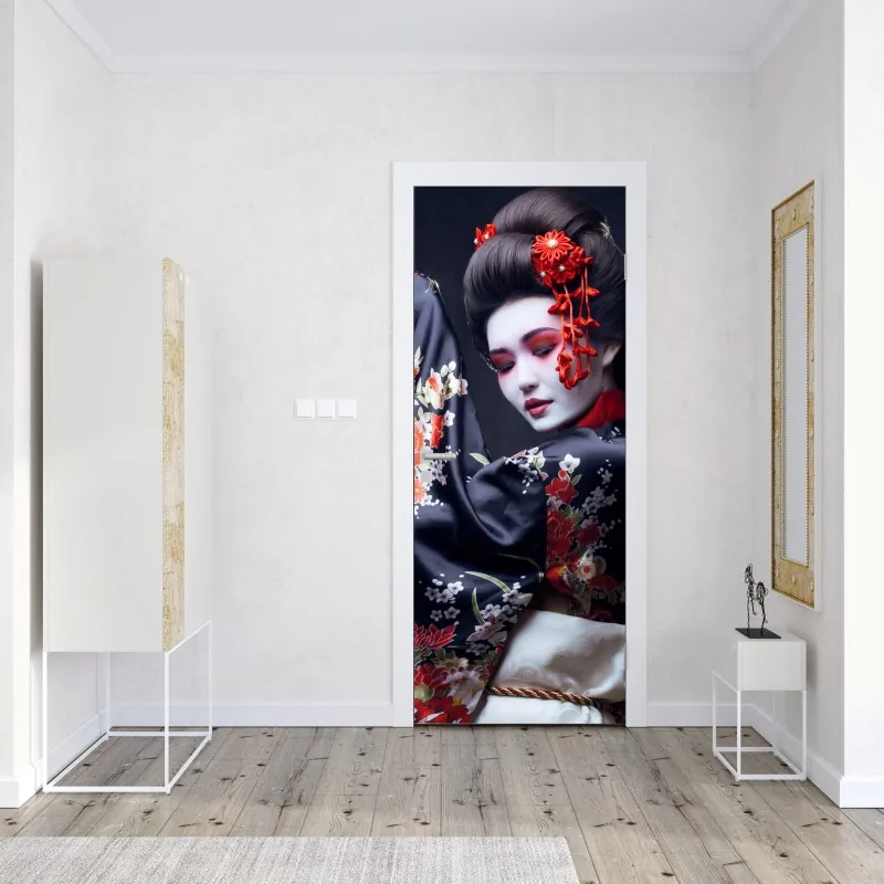 Naklejka na drzwi elegancki beżowy wzór damask – Wallissimo®