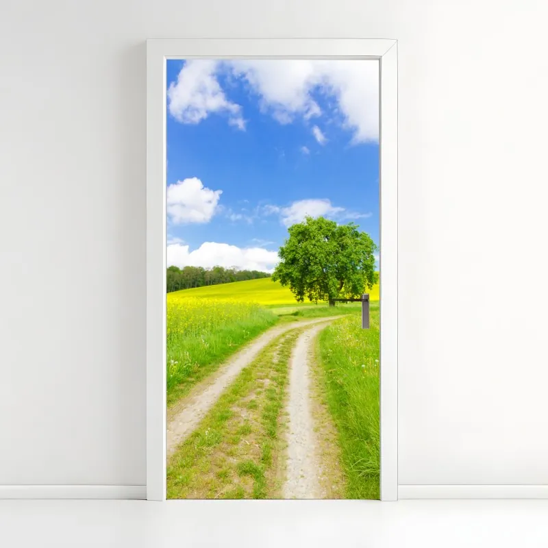 Naklejka na drzwi słoneczna leśna ścieżka – Wallissimo®