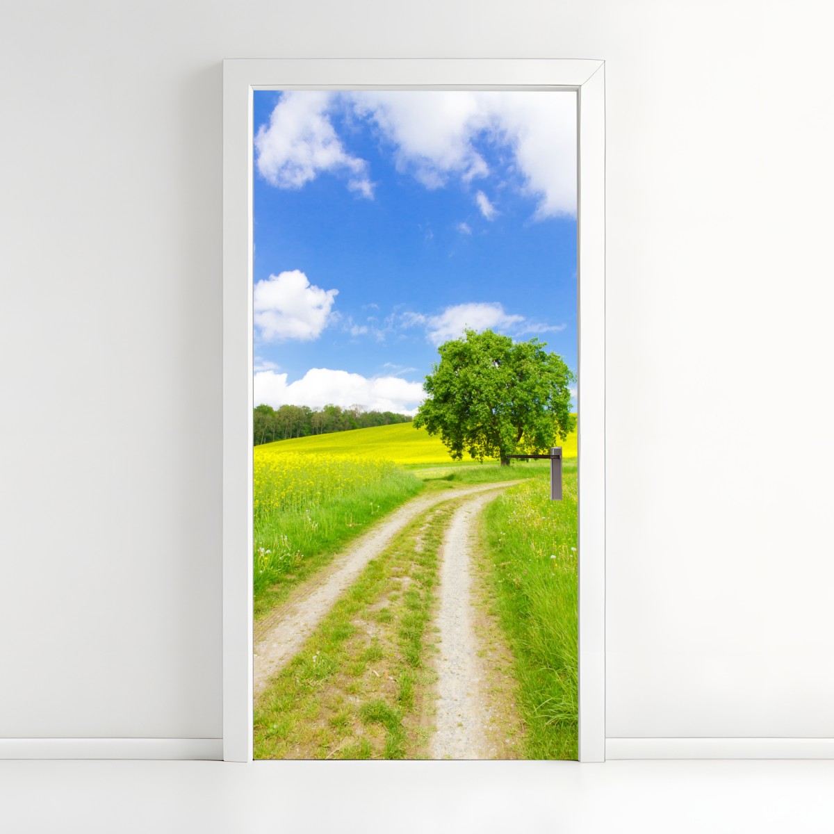 Door sticker sunlit country path and lone tree – Wallissimo®