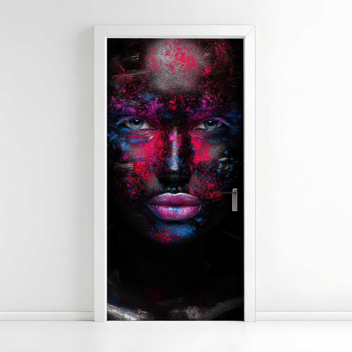 Door sticker dramatic neon face art portrait – Wallissimo®