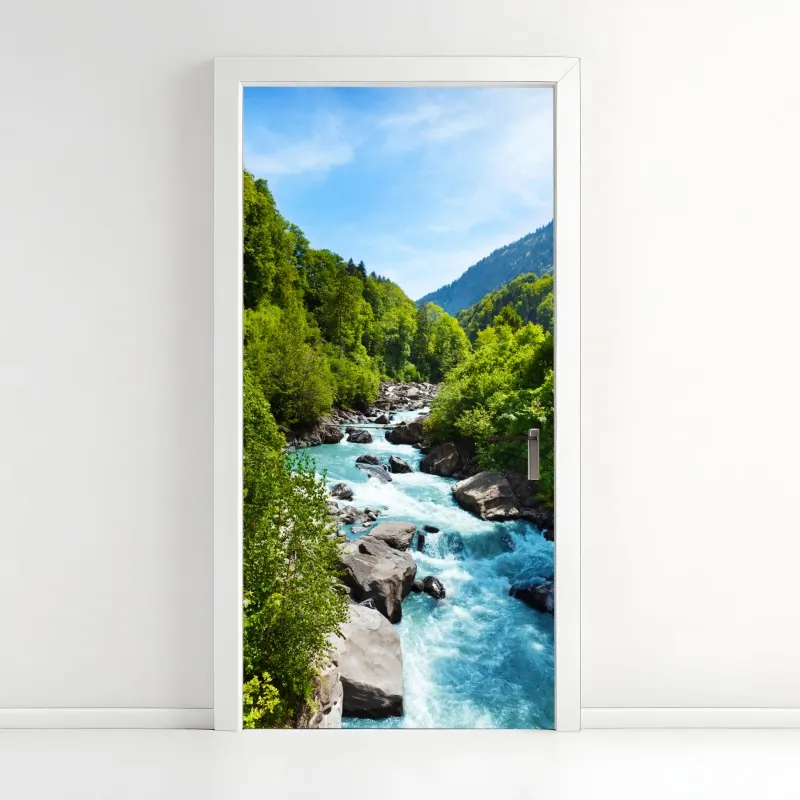 Naklejka na drzwi majestatyczne odbicie Alp przy Bachalpsee – Wallissimo®