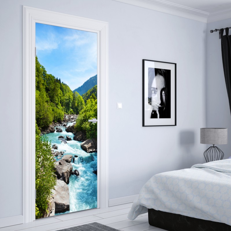 Naklejka na drzwi majestatyczne odbicie Alp przy Bachalpsee – Wallissimo®