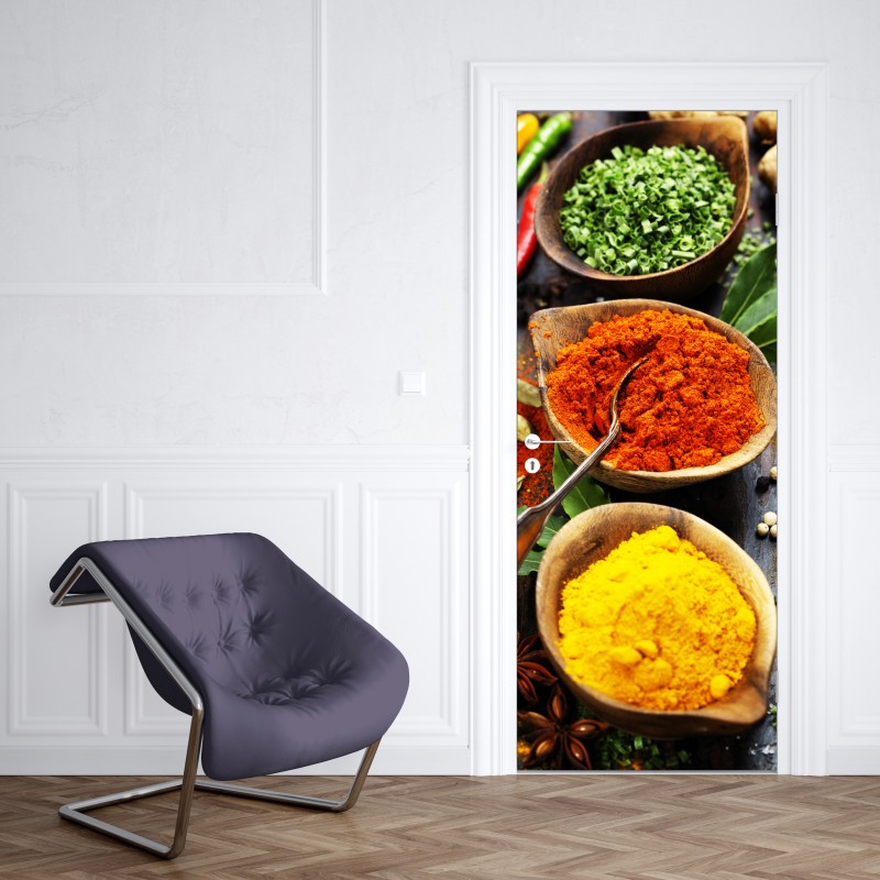 Naklejka na drzwi żywe przyprawy i zioła na drewnie – Wallissimo® Naklejka na drzwi żywe przyprawy i zioła na drewnie – Wallissimo®