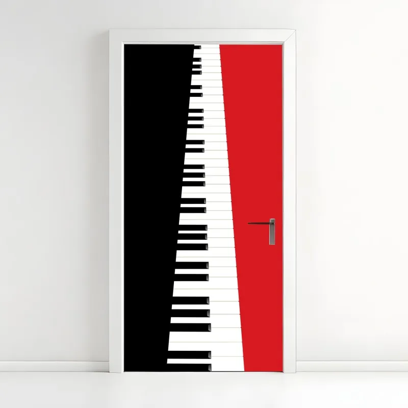Naklejka na drzwi czarno-czerwona klawiatura fortepianu