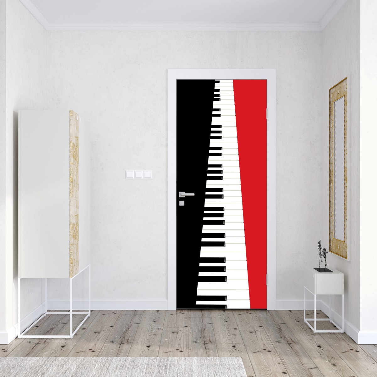 Naklejka na drzwi czarno-czerwona klawiatura fortepianu – Wallissimo® Naklejka na drzwi czarno-czerwona klawiatura fortepianu – Wallissimo®