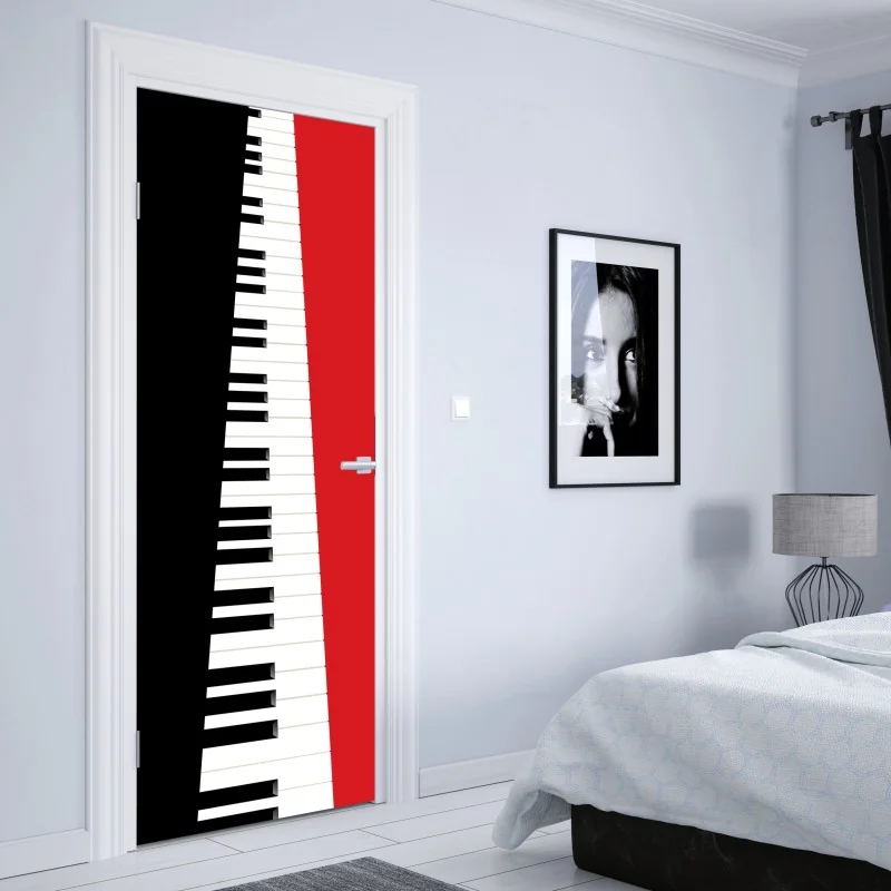 Naklejka na drzwi czarno-czerwona klawiatura fortepianu – Wallissimo® Naklejka na drzwi czarno-czerwona klawiatura fortepianu – Wallissimo®