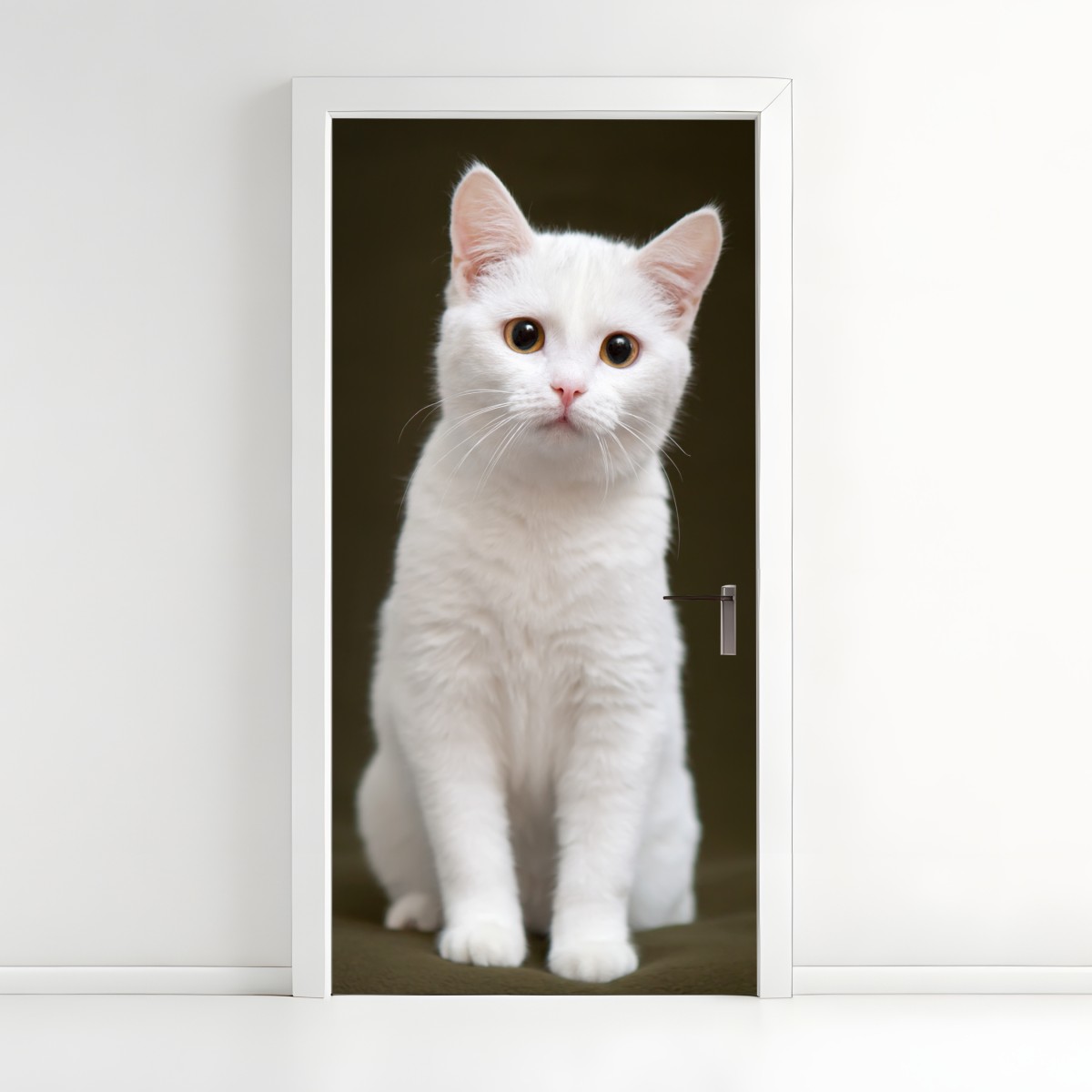 Door sticker adorable white cat portrait – Wallissimo®