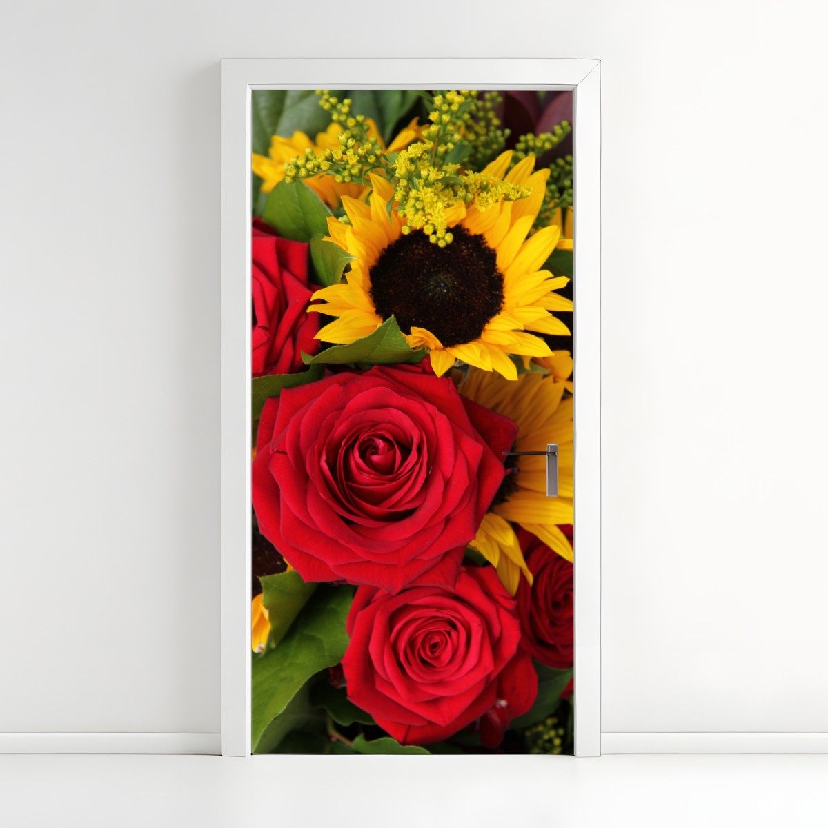 Door sticker red roses and sunflowers bouquet – Wallissimo®