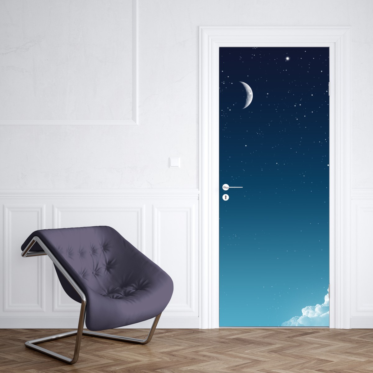 Naklejka na drzwi spokojne nocne niebo z księżycem – Wallissimo® Naklejka na drzwi spokojne nocne niebo z księżycem – Wallissimo®