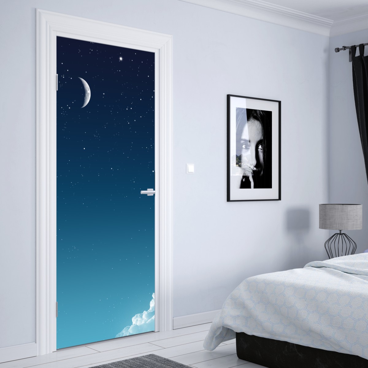 Naklejka na drzwi spokojne nocne niebo z księżycem – Wallissimo® Naklejka na drzwi spokojne nocne niebo z księżycem – Wallissimo®