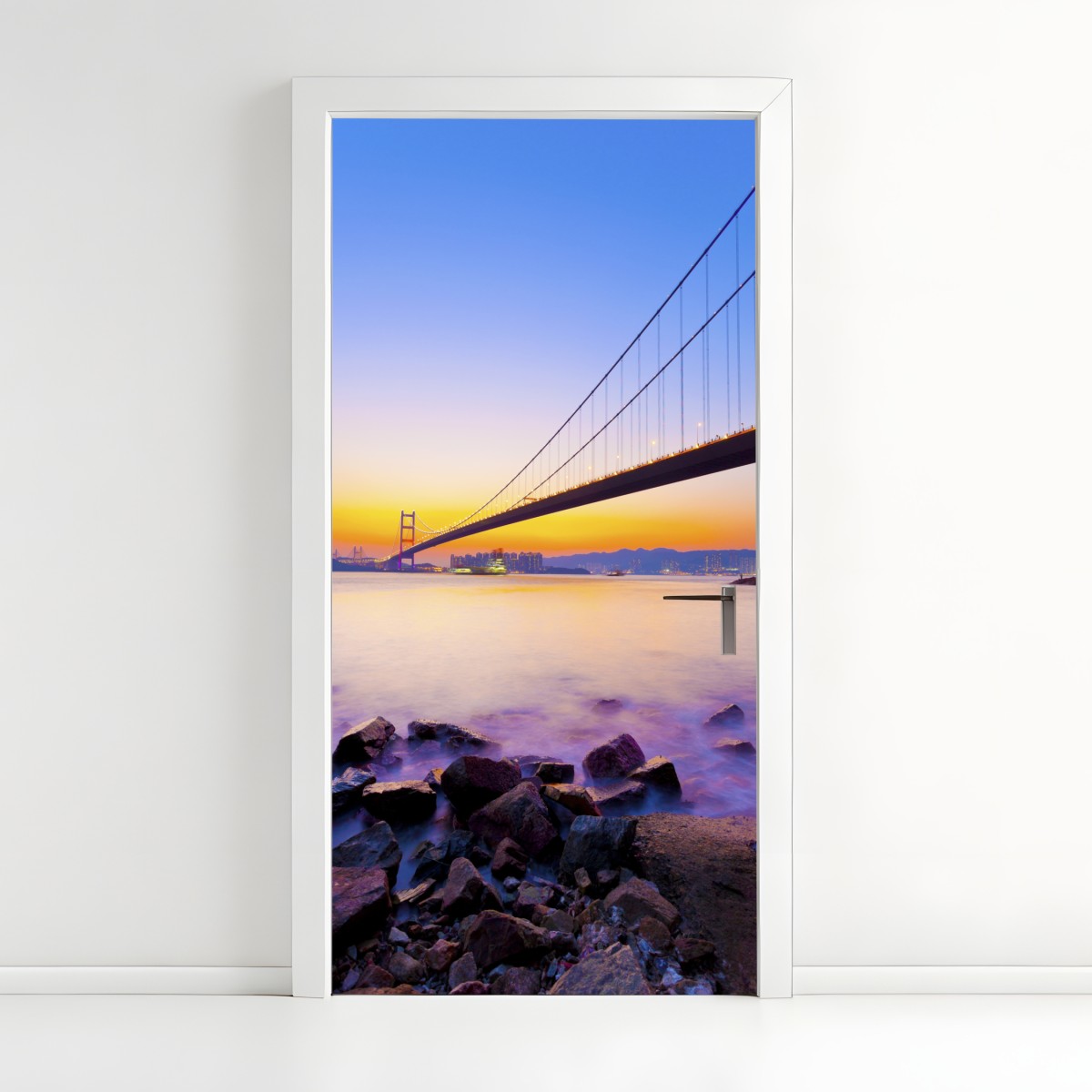 Door sticker golden sunset over suspension bridge – Wallissimo®