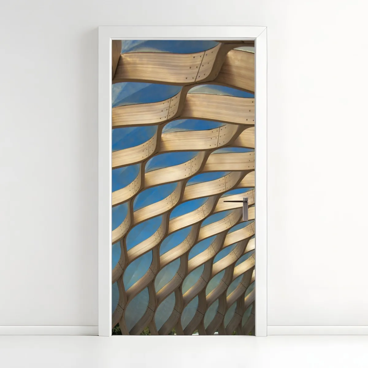 Naklejka na drzwi drewniany ażurowy daszek w Chicago – Wallissimo® Naklejka na drzwi drewniany ażurowy daszek w Chicago – Wallissimo®