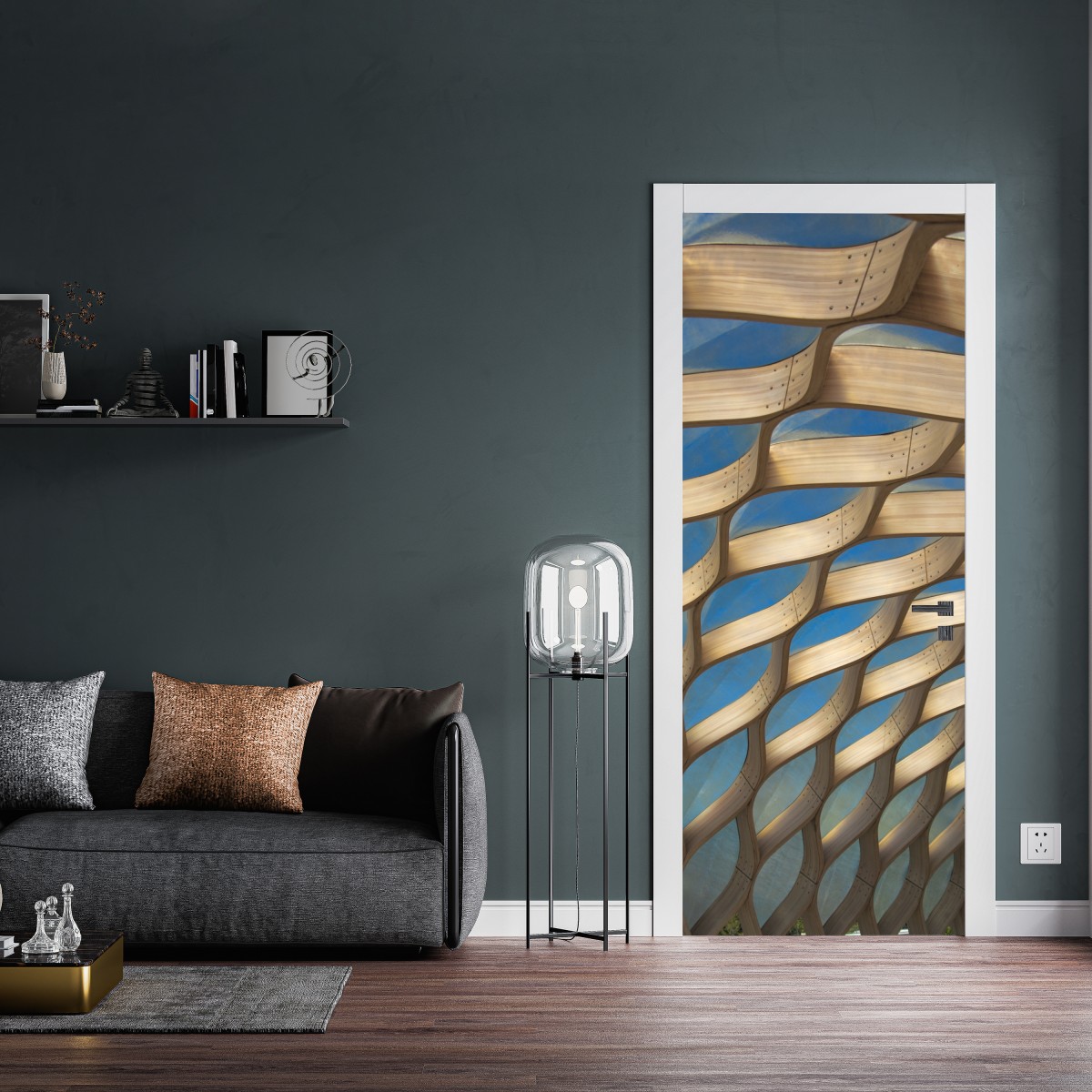 Naklejka na drzwi drewniany ażurowy daszek w Chicago – Wallissimo® Naklejka na drzwi drewniany ażurowy daszek w Chicago – Wallissimo®