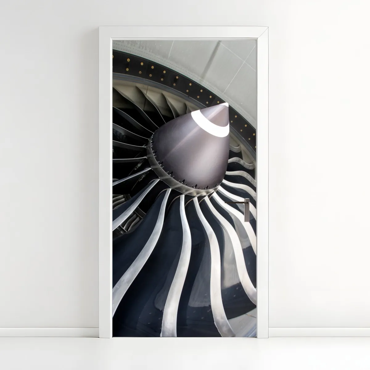 Naklejka na drzwi zbliżenie na turbinę silnika odrzutowego – Wallissimo® Naklejka na drzwi zbliżenie na turbinę silnika odrzutowego – Wallissimo®