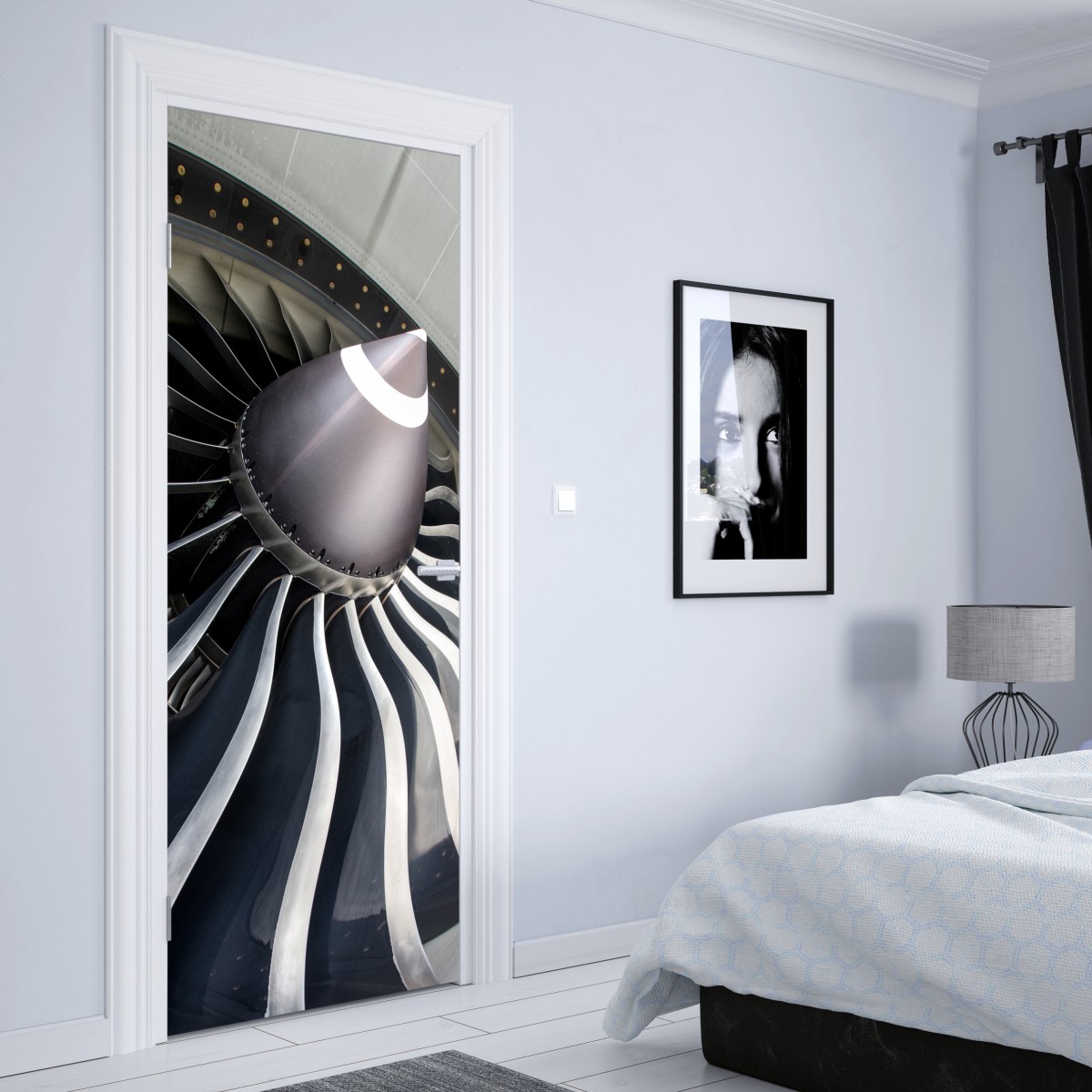 Naklejka na drzwi zbliżenie na turbinę silnika odrzutowego – Wallissimo® Naklejka na drzwi zbliżenie na turbinę silnika odrzutowego – Wallissimo®