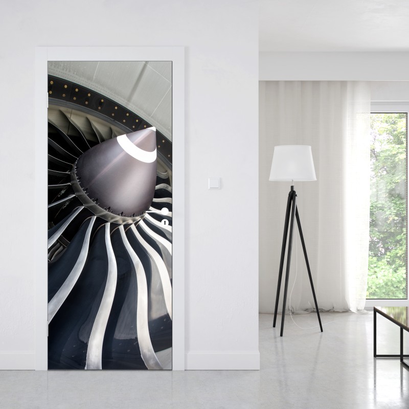 Naklejka na drzwi zbliżenie na turbinę silnika odrzutowego – Wallissimo® Naklejka na drzwi zbliżenie na turbinę silnika odrzutowego – Wallissimo®