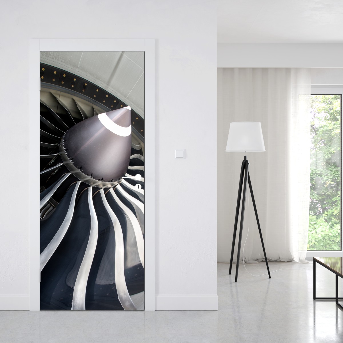 Naklejka na drzwi zbliżenie na turbinę silnika odrzutowego – Wallissimo® Naklejka na drzwi zbliżenie na turbinę silnika odrzutowego – Wallissimo®