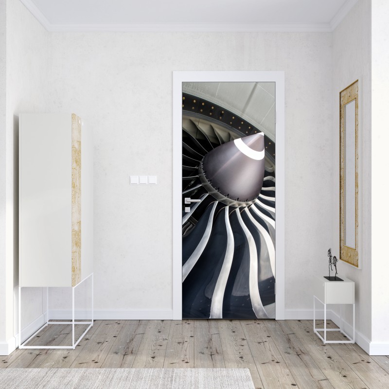 Naklejka na drzwi zbliżenie na turbinę silnika odrzutowego – Wallissimo® Naklejka na drzwi zbliżenie na turbinę silnika odrzutowego – Wallissimo®