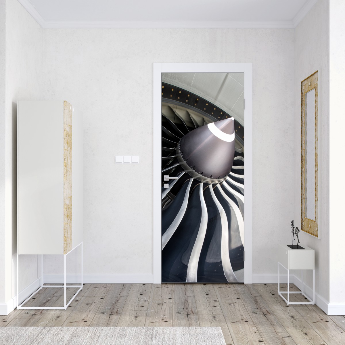 Naklejka na drzwi zbliżenie na turbinę silnika odrzutowego – Wallissimo® Naklejka na drzwi zbliżenie na turbinę silnika odrzutowego – Wallissimo®