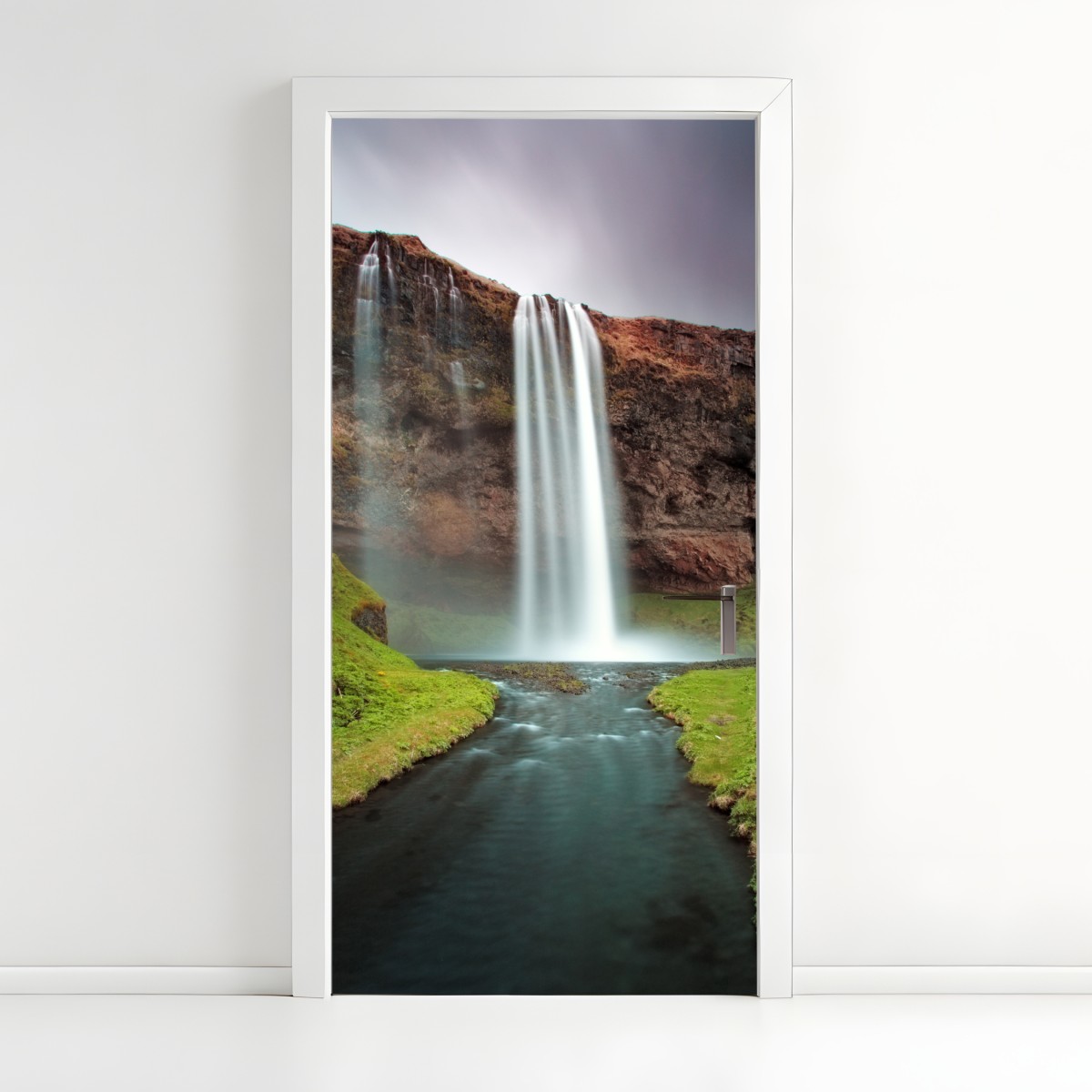 Door sticker serene waterfall in a lush valley – Wallissimo®