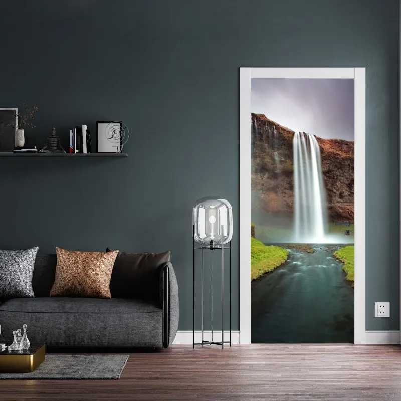 Naklejka na drzwi czarny marmur ze złotymi żyłami – Wallissimo®