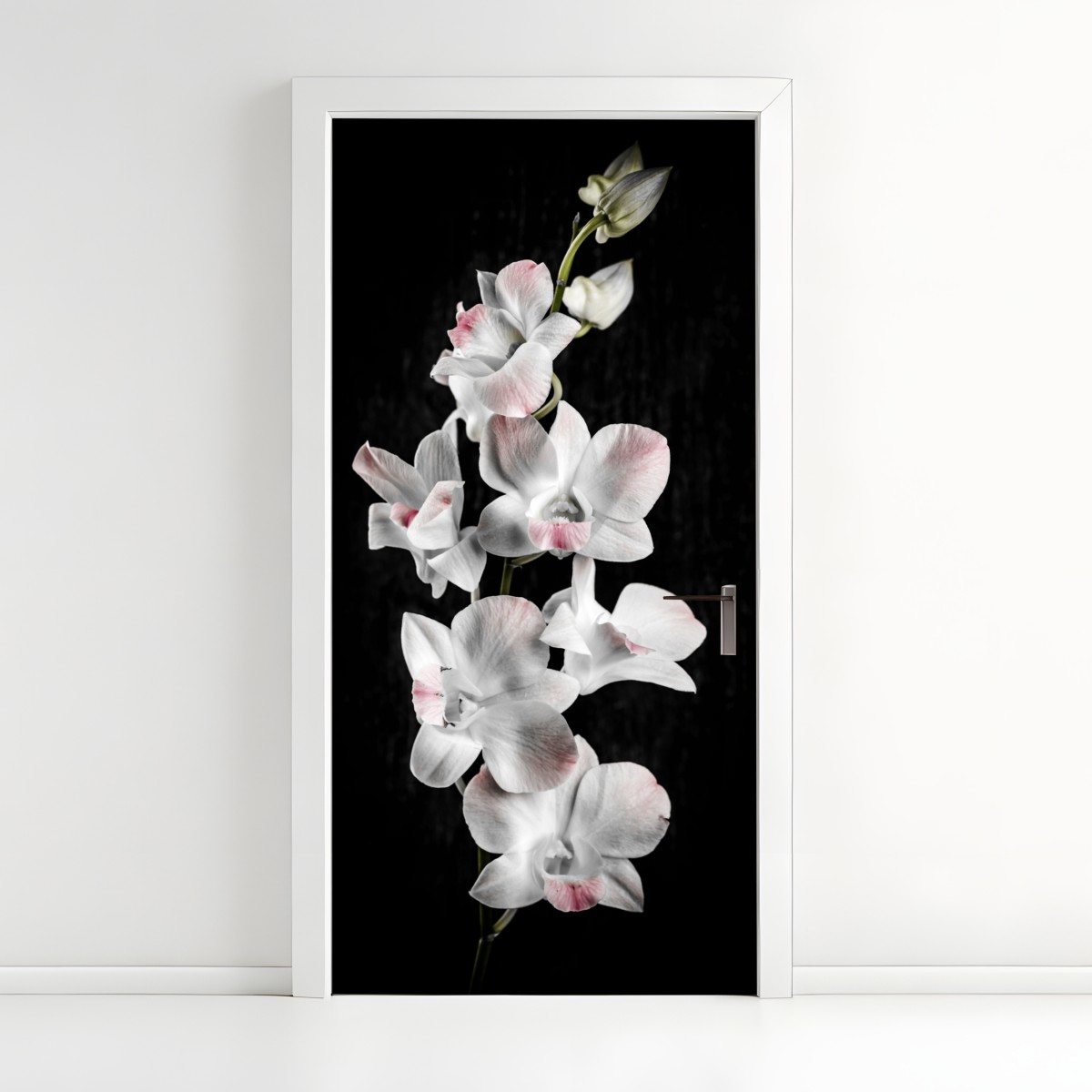 Door sticker white and pink orchid on black background – Wallissimo®