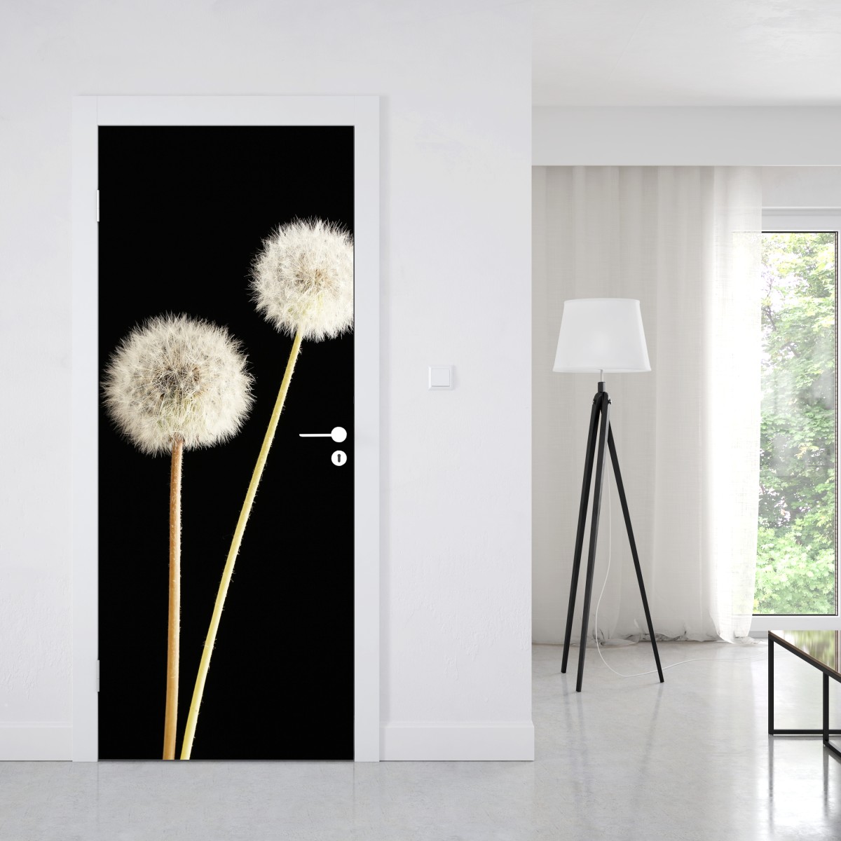 Naklejka na drzwi delikatne dmuchawce na czarnym tle – Wallissimo® Naklejka na drzwi delikatne dmuchawce na czarnym tle – Wallissimo®