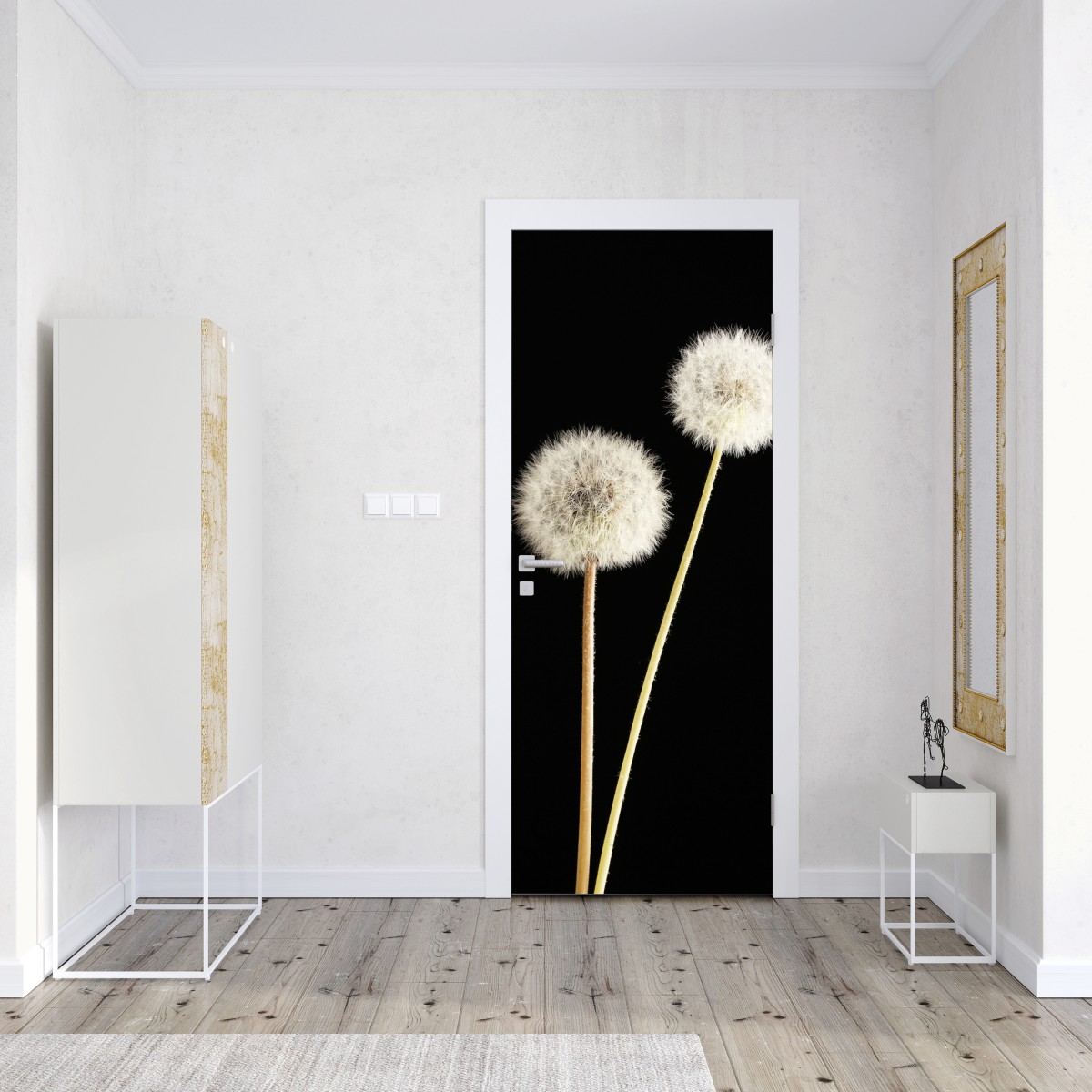 Naklejka na drzwi delikatne dmuchawce na czarnym tle – Wallissimo® Naklejka na drzwi delikatne dmuchawce na czarnym tle – Wallissimo®