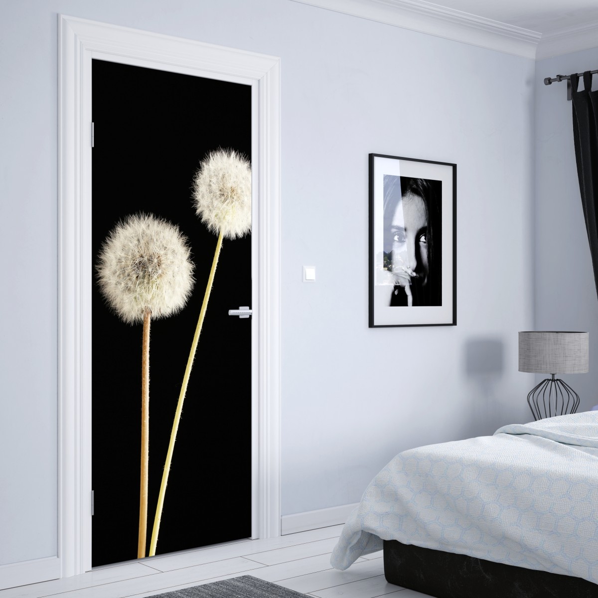 Naklejka na drzwi delikatne dmuchawce na czarnym tle – Wallissimo® Naklejka na drzwi delikatne dmuchawce na czarnym tle – Wallissimo®