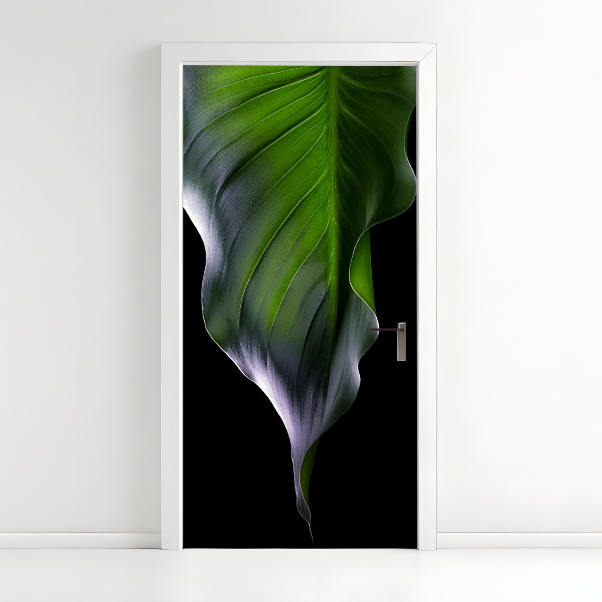 Door sticker elegant green leaf on black – Wallissimo®