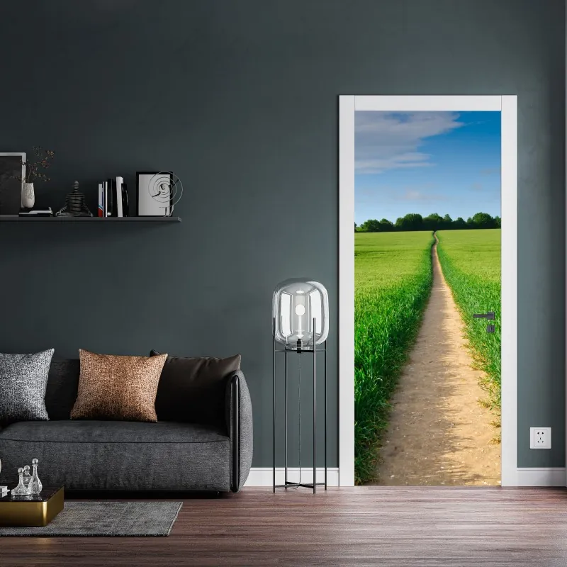 Naklejka na drzwi złoty wzór liści na białym tle – Wallissimo®